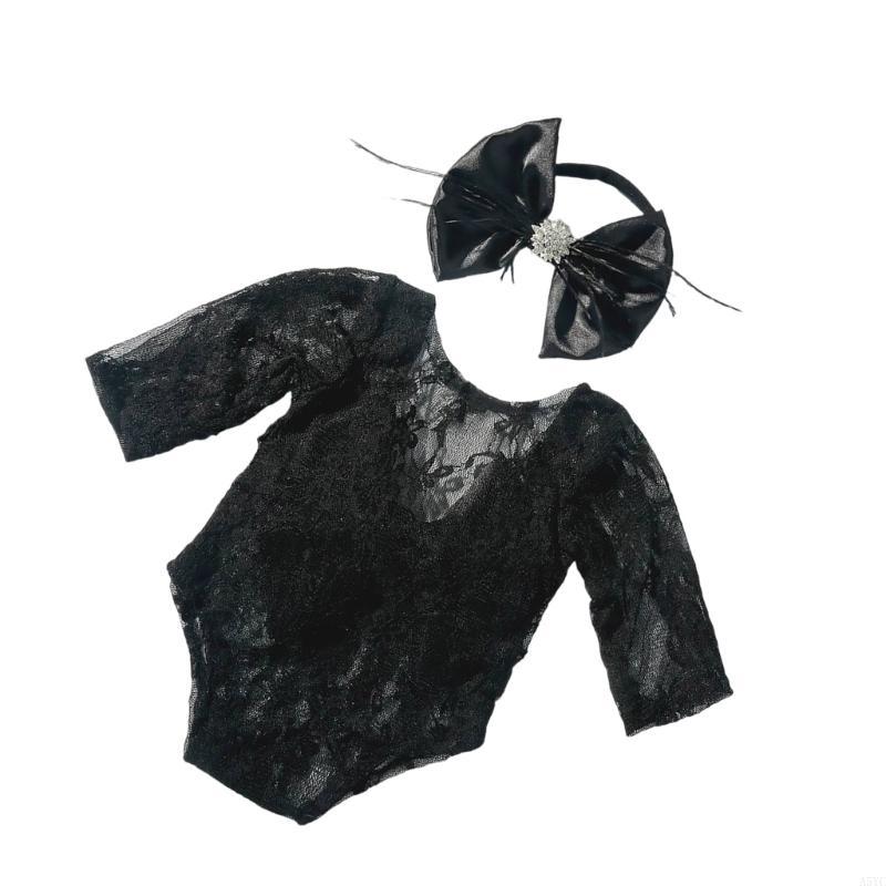 Baby Clothing Unique - Hermoso conjunto mameluco y diadema encaje