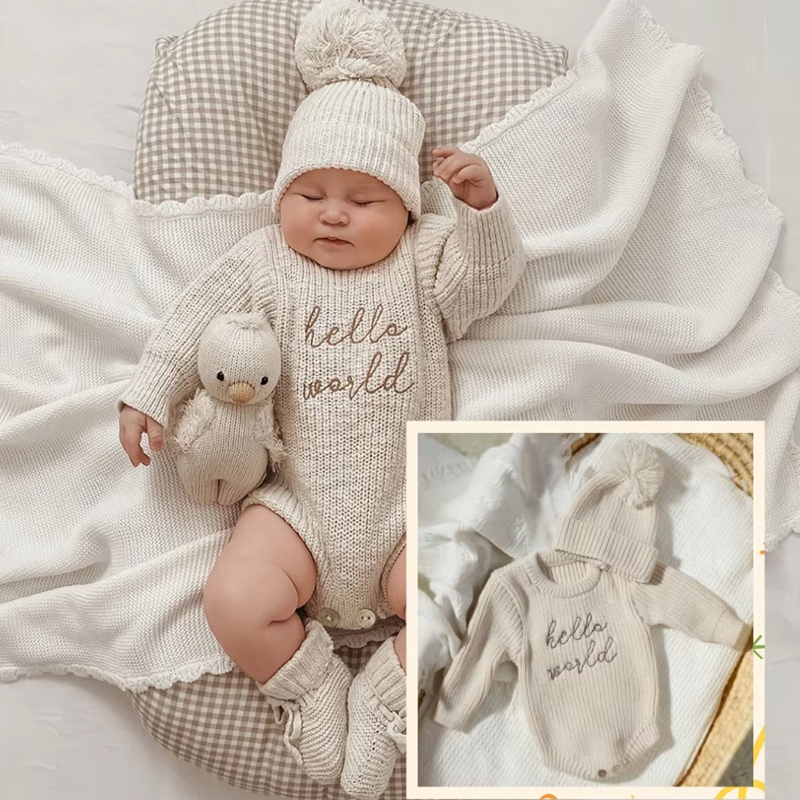 Baby Clothing Boy - Ylsteed Hello World-Pelele tejido para fotografía